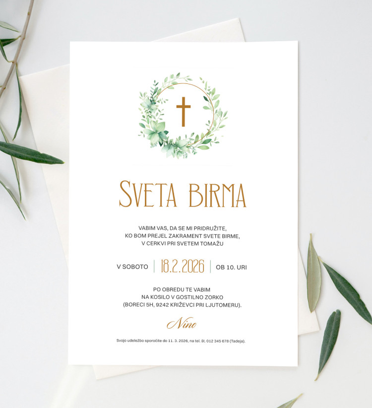 Vabilo za sveto birmo Zelenje
